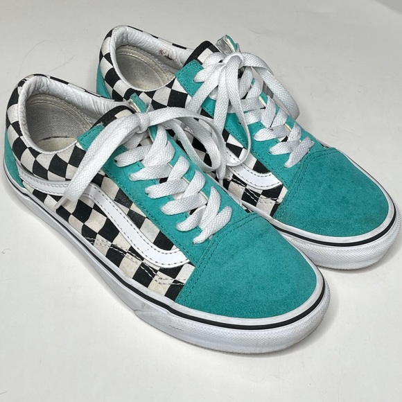 Vans Shoes - Vans Old Skool Custom Checkerboard Suede Teal Shoe